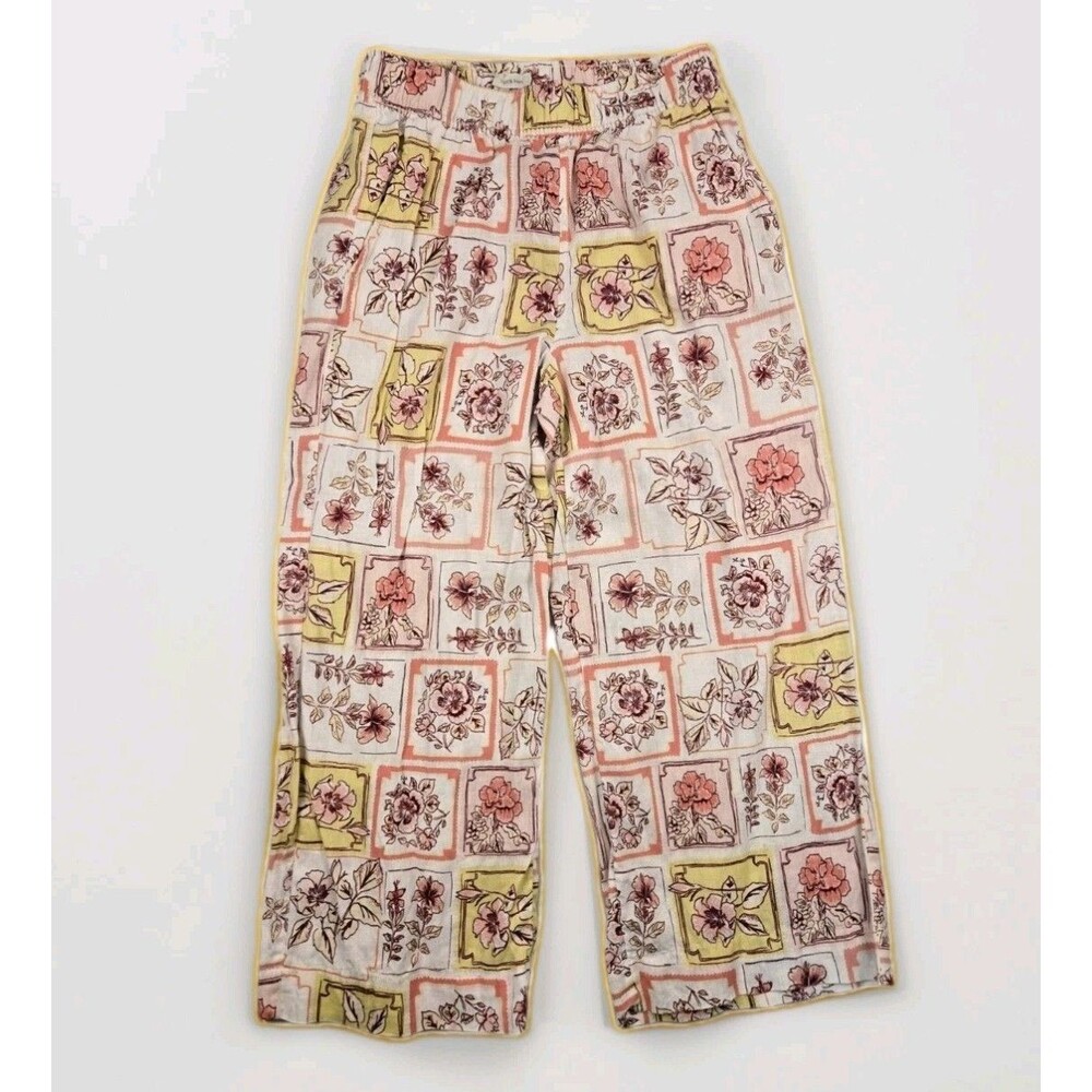 Joie 100% Linen Wide Leg Crop Pants‎ Womens Small Floral Tile Print Boho Beach